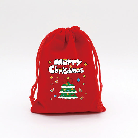 2-Pack Luxury Red Velvet Christmas Tree Gift Bag(13x18CM) - Festive Drawstring Storage Bag for Candy, Gifts & Apple Packaging