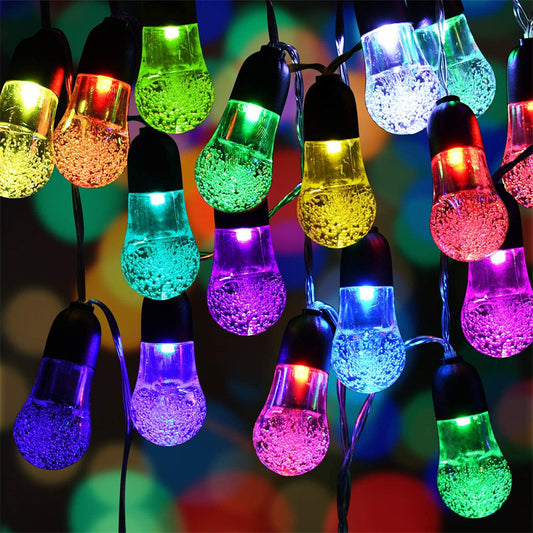 Colour Solar Powered Crystal Bubble String Lights - Waterproof Outdoor Decorative Lights