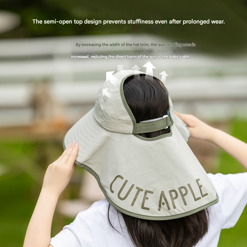 White Kids UV Protection Sun Hat - Breathable Wide Brim Bucket Hat with Neck Flap for Summer Beach & Outdoor Play