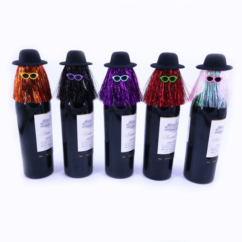 5-PCS Purple Halloween Party Wine Bottle Hats - Spooky Creative Bottle Decorations, Approx. 8x12cm