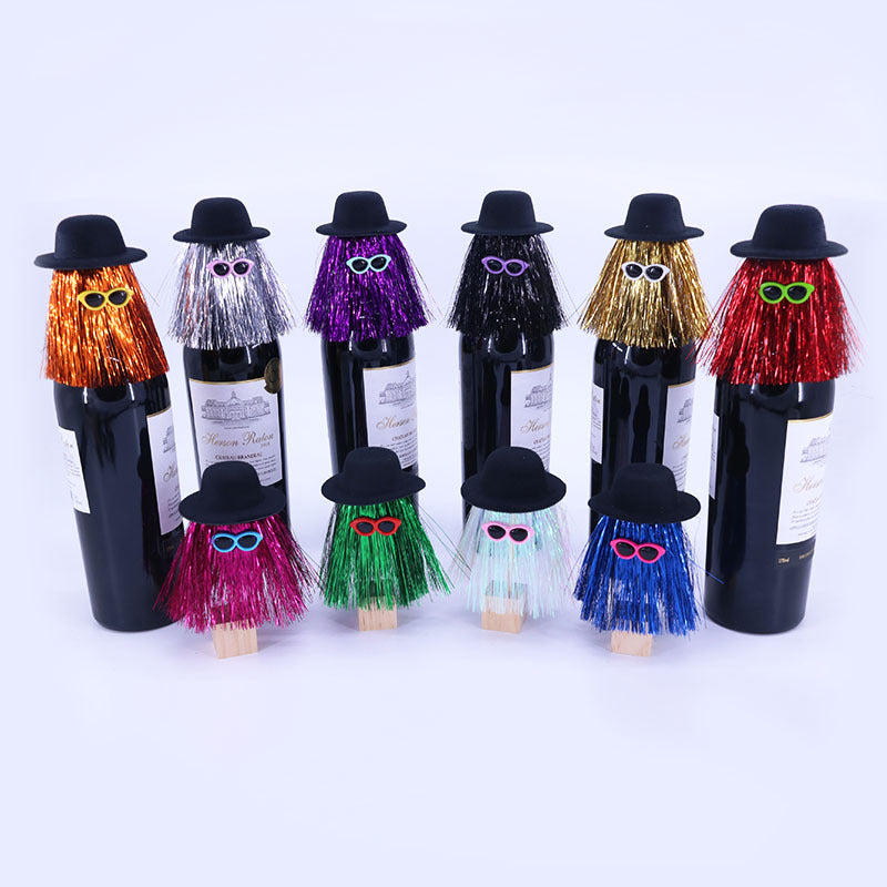 5-PCS Purple Halloween Party Wine Bottle Hats - Spooky Creative Bottle Decorations, Approx. 8x12cm