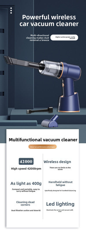 Cordless Handheld Car Vacuum Cleaner 2-in-1 Air Duster Blower 120W High Power Portable Mini Detailer for Auto Home Office Morant Blue