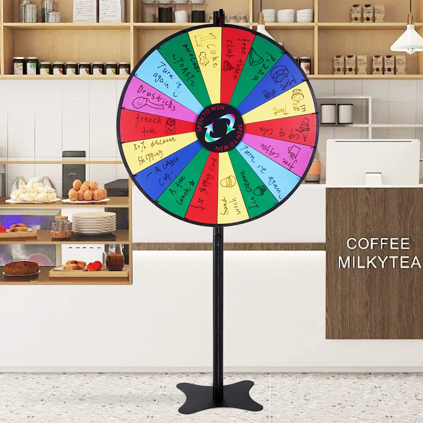 VEVOR 36 inch Spinning Prize Wheel, 18 Slots Spinning Wheel, Roulette Wheel with a Dry Erase and 2 Markers, Tabletop or Floor Standing Win Fortune Spin Games in Party Pub Trade Show Carnival