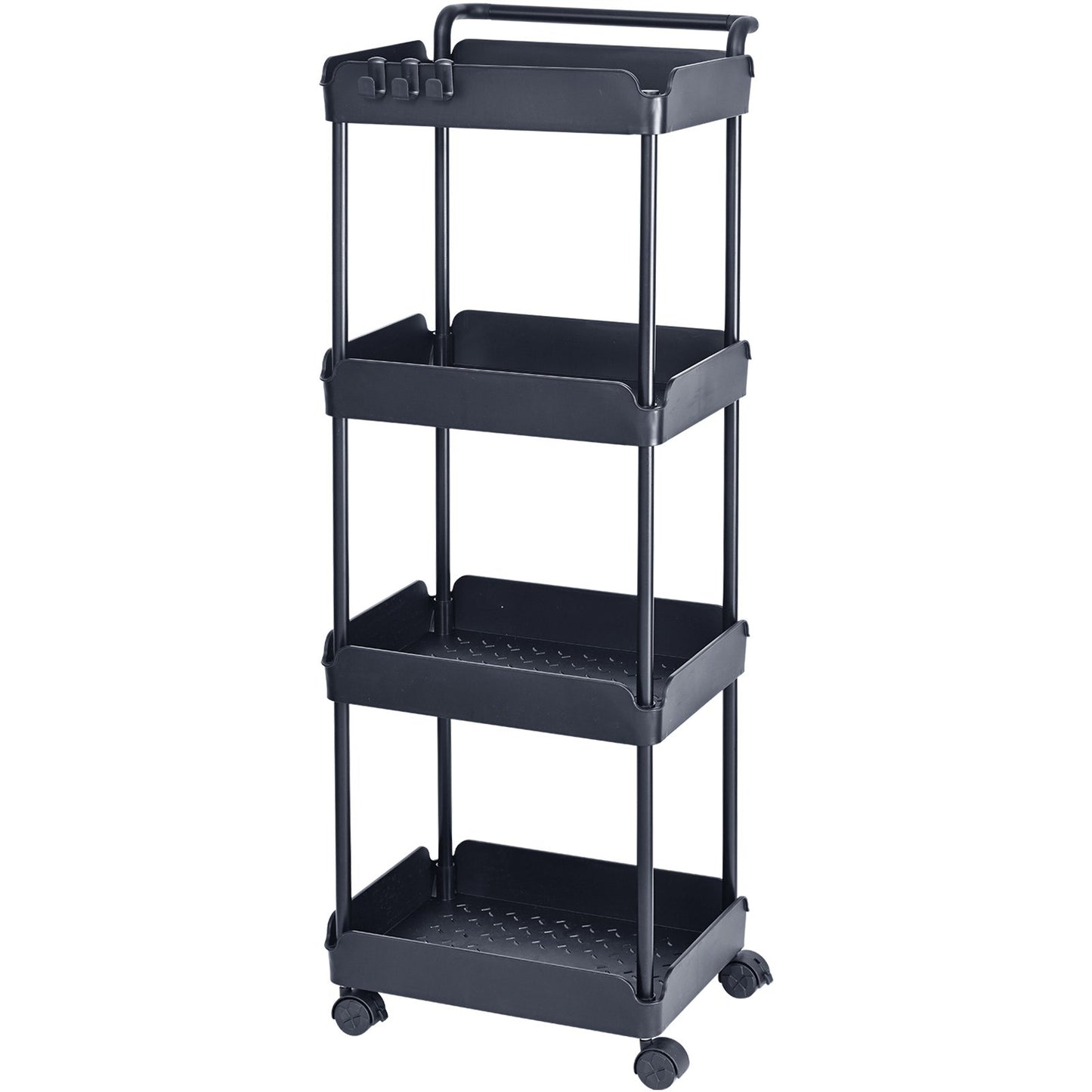 VEVOR 4-Tier Kitchen Rolling Cart Basket Utility Cart on Wheel with Handle Black
