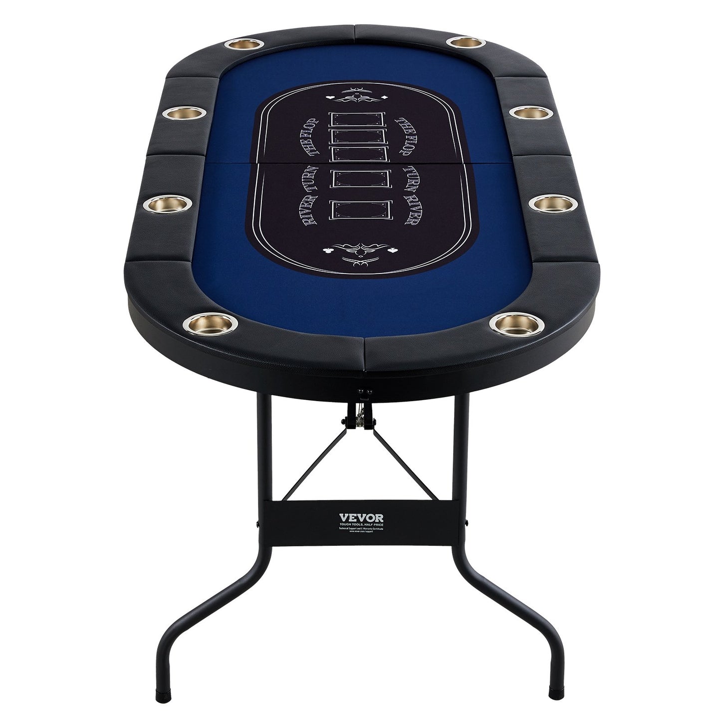 VEVOR 8 Player Foldable Poker Table, Blackjack Texas Holdem Poker Table with Padded Rails and Stainless Steel Cup Holders, Portable Folding Card Board Game Table,183cm Oval Casino Leisure Table, Blue