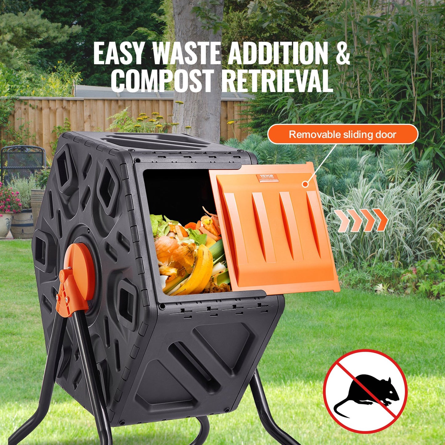 VEVOR Compost Bin 18.5 Gal Composter Tumbler Rotating Outdoor with Sliding Door