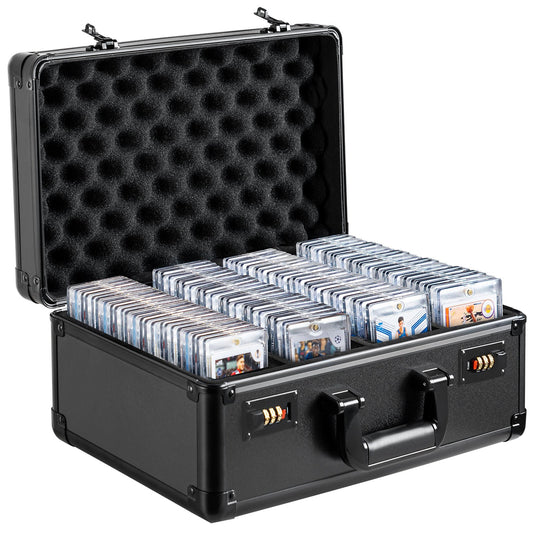VEVOR Graded Card Storage Box, 4 Slots, Graded Sports Cards Holder Carrying Case with Coded Lock Foam Dividers, for 108 PSA Graded Cards 76 BGS Cards 84 SGC Cards 388 Top Loaders or 999+ Loose Cards