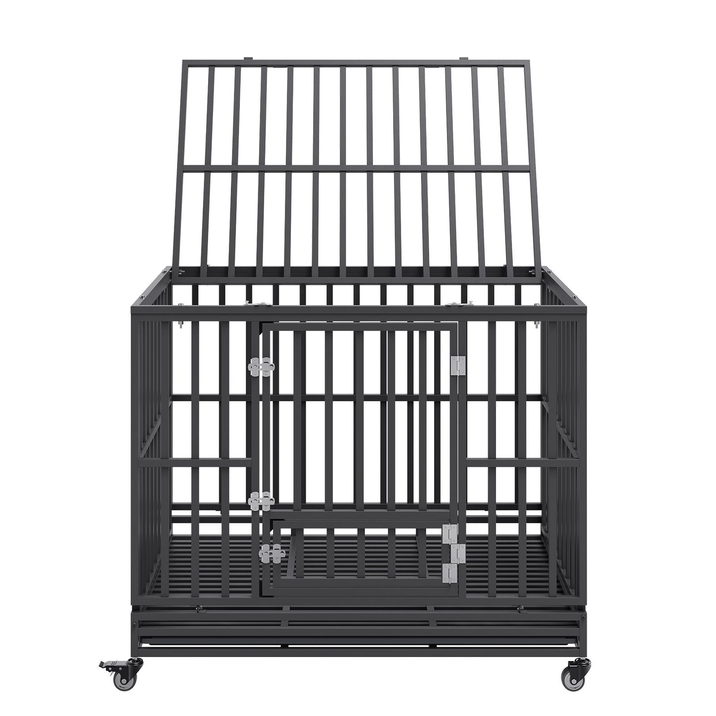VEVOR 47 Inch Heavy Duty Dog Crate, Indestructible Dog Crate, 3-Door Heavy Duty Dog Kennel for Medium to Large Dogs with Lockable Wheels and Removable Tray, High Anxiety Dog Crate for Indoor & Outdoor