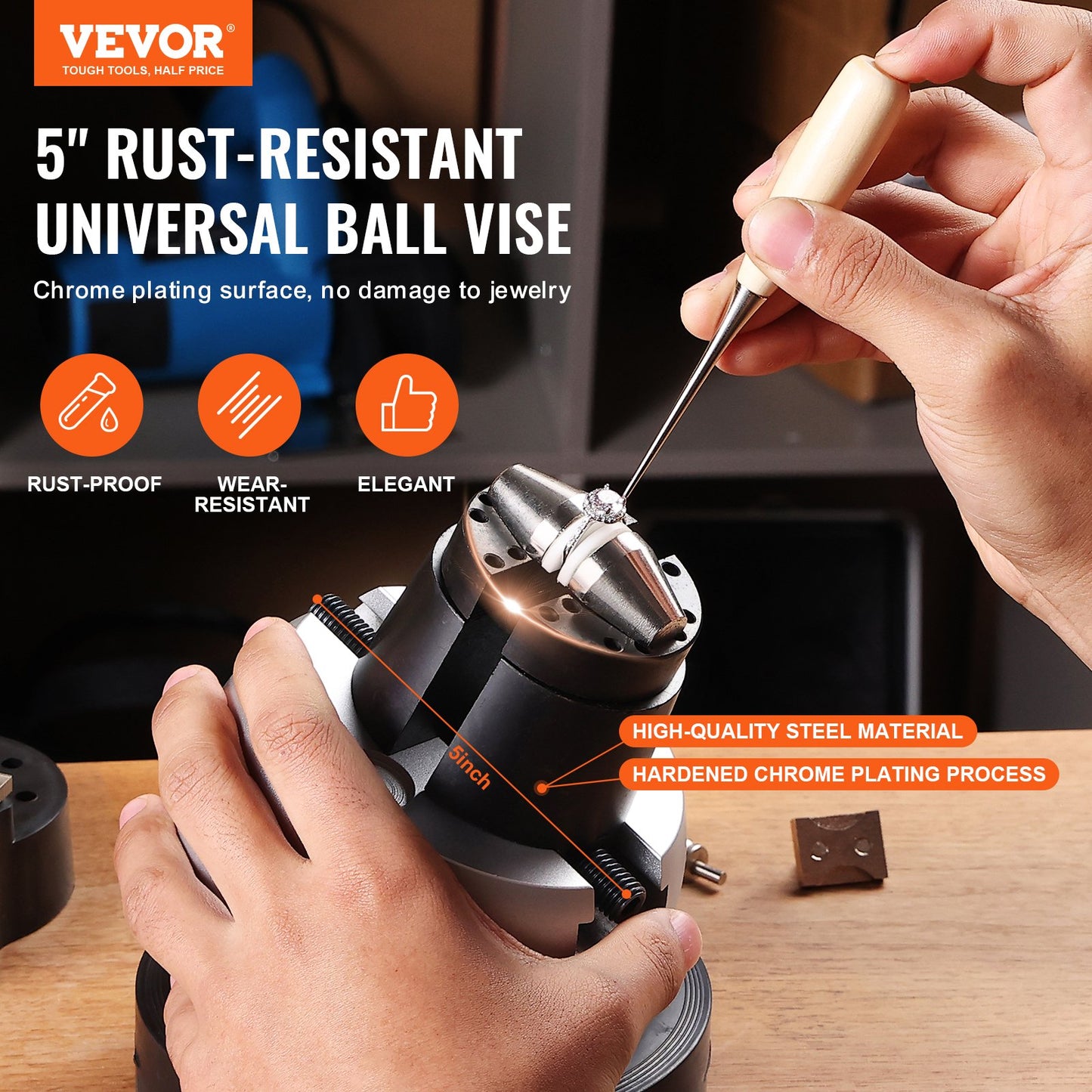 VEVOR Engraving Block 5 inch Ball Vise Setting Jewelry Ball Vise Engraving with 34PCS Attachment and Rubber Base