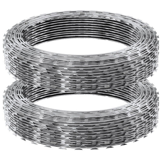 VEVOR Razor Wires, 98 ft Razor Barbed Wire, 2 Rolls Razor Wire Fencing Razor Fence, Double Spiral Razor Ribbon Barbed Wire Galvanized Razor Wire Fence, Rolls Razor for Garden