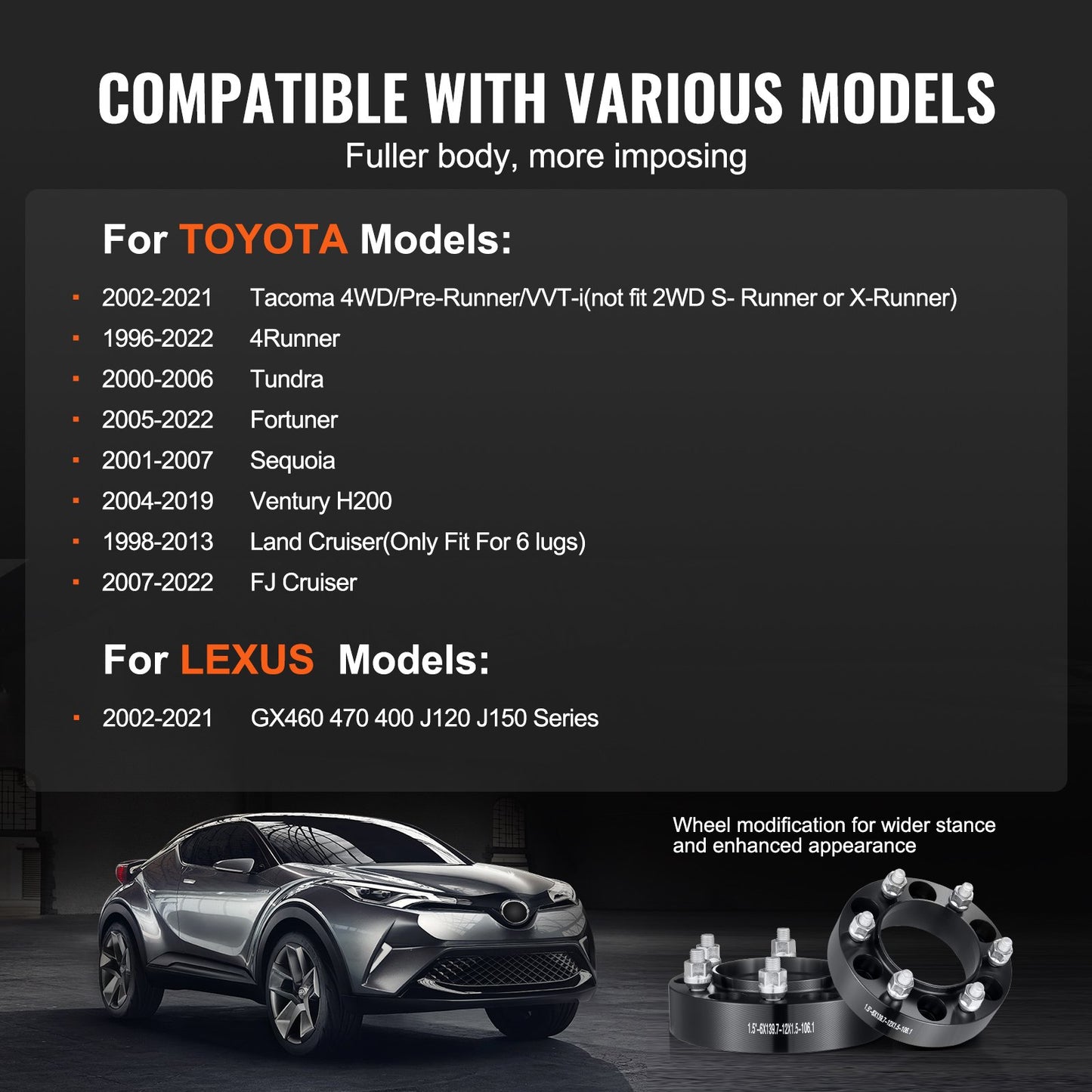 VEVOR 1.5" 6"x5.5" Wheel Spacers Wheel Adapters 6 Lug Forged Spacer 4 PCS Black