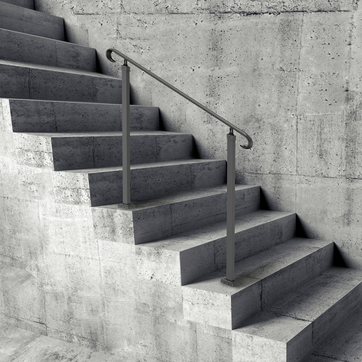 VEVOR Handrails for Outdoor Steps, Fit 1-3 Steps Wrought Iron Handrail, Outdoor Stair Railing, Adjustable Front Porch Hand Rail, Black Transitional Hand railings for Concrete Steps or Wooden Stairs