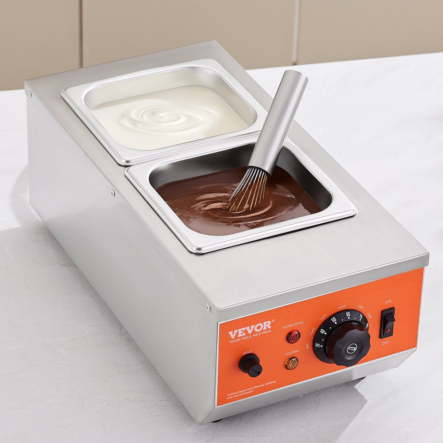 VEVOR Chocolate Tempering Machine, 2 Tanks Chocolate Melting Pot with TEMP Control, 800W Stainless Steel Electric Commercial Food Warmer For Chocolate/Milk/Cream Melting and Heating
