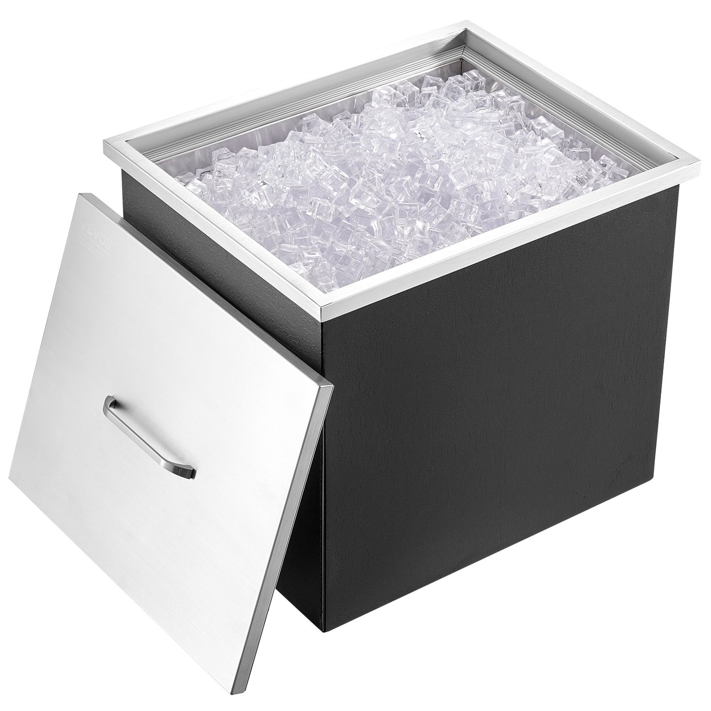 VEVOR Drop in Ice Chest, 21"L x 17"W x 18"H Stainless Steel Ice Cooler, Commercial Ice Bin with Cover, 40 qt Outdoor Kitchen Ice Bar, Drain-pipe and Drain Plug Included, for Cold Wine Beer