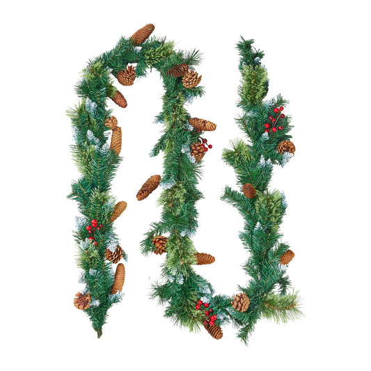 VEVOR Christmas Garland, 2750mm Artificial Christmas Garland with Light String, Faux Greenery Decoration with Berry Clusters, Pine Needles, Pine Cones, Realistic Xmas Collection for Mantel Fireplace