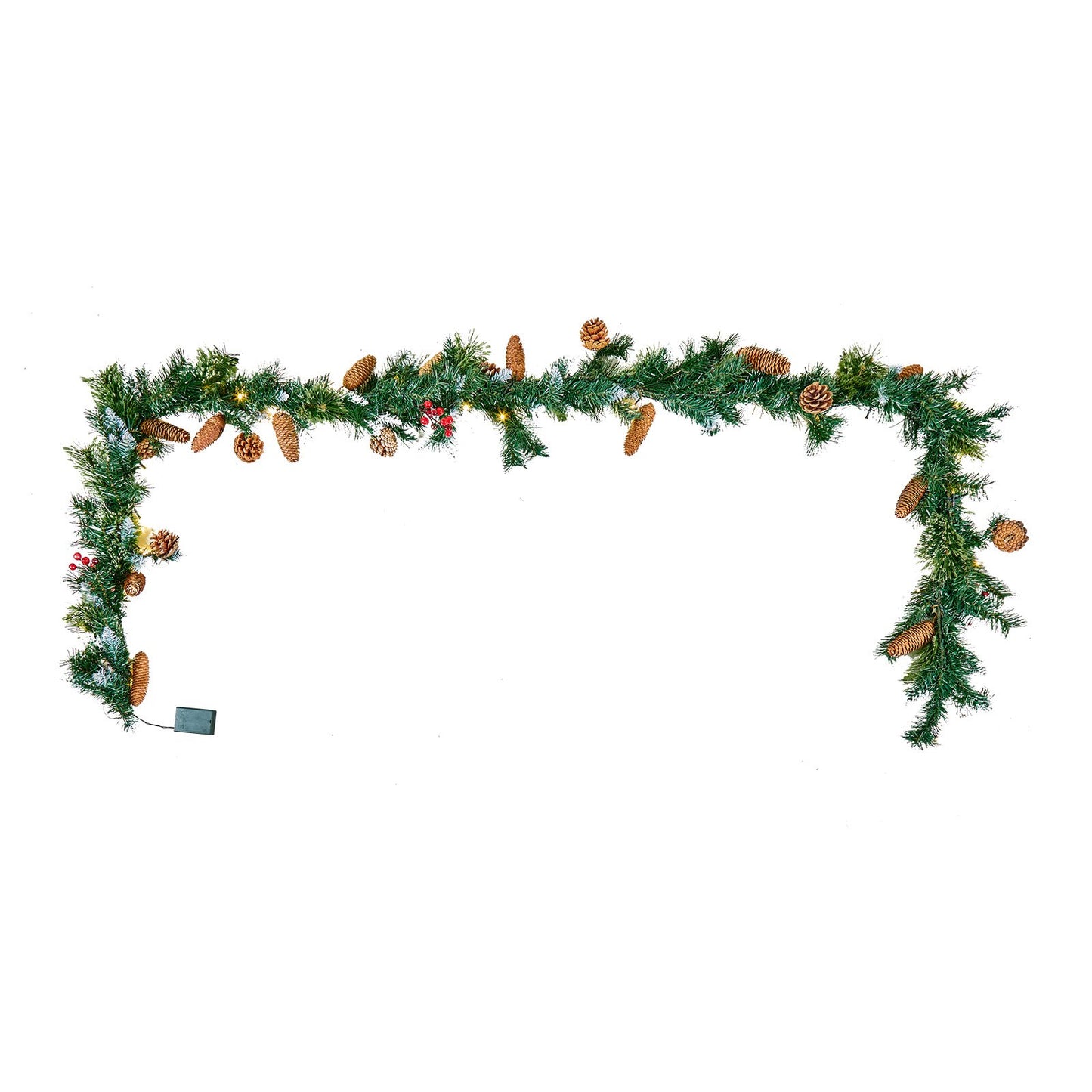VEVOR Christmas Garland, 2750mm Artificial Christmas Garland with Light String, Faux Greenery Decoration with Berry Clusters, Pine Needles, Pine Cones, Realistic Xmas Collection for Mantel Fireplace