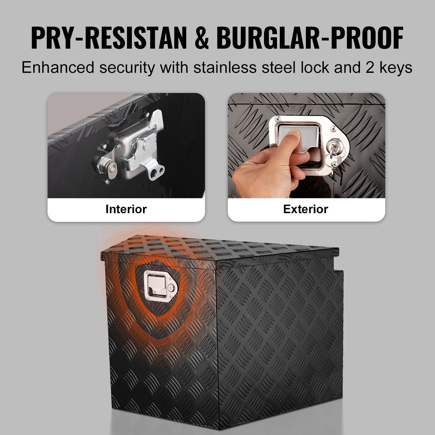 VEVOR Trailer Tongue Box, Aluminum Alloy Diamond Plate Tongue Box Tool Chest, Heavy Duty Trailer Box Storage with Lock and Keys, for Pickup Truck, RV, Trailer, 737 x 410 x 460 mm/29x16.5x18inch