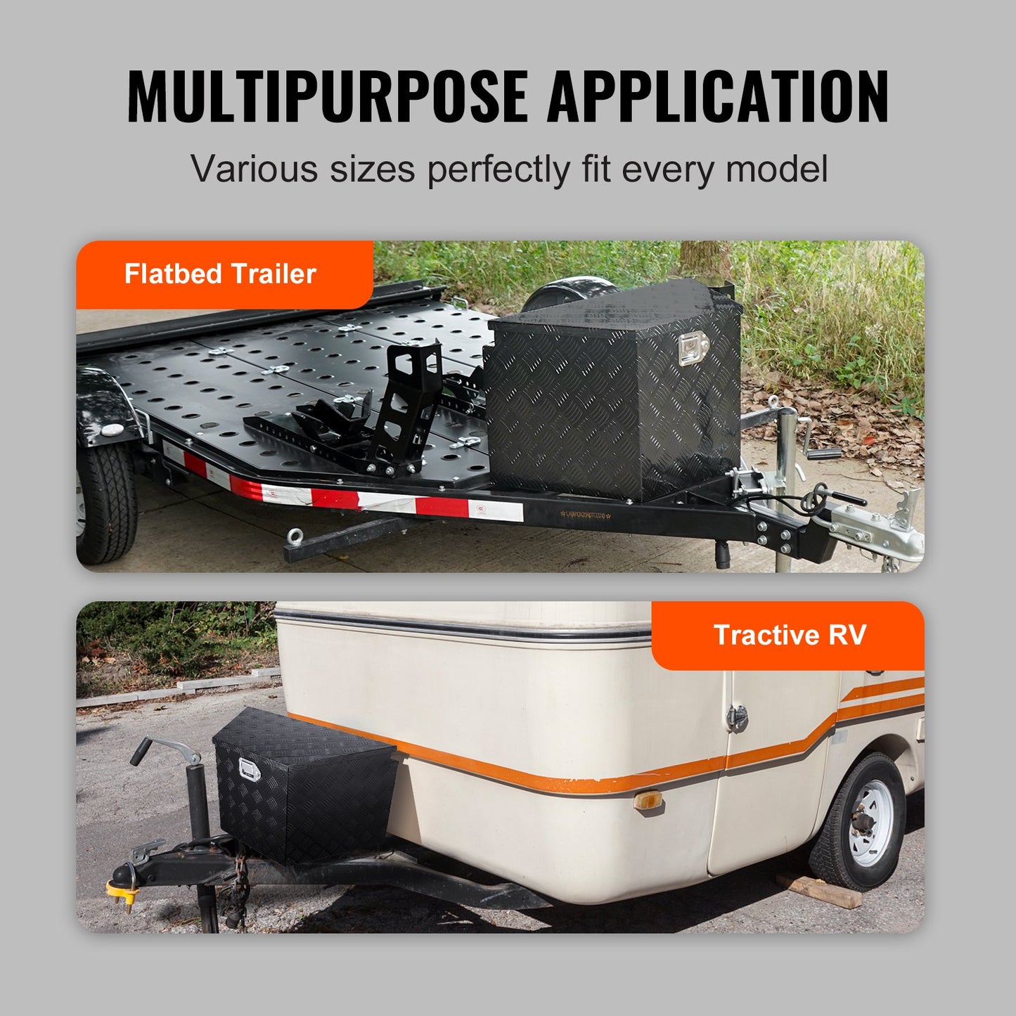 VEVOR Trailer Tongue Box, Aluminum Alloy Diamond Plate Tongue Box Tool Chest, Heavy Duty Trailer Box Storage with Lock and Keys, for Pickup Truck, RV, Trailer, 737 x 410 x 460 mm/29x16.5x18inch