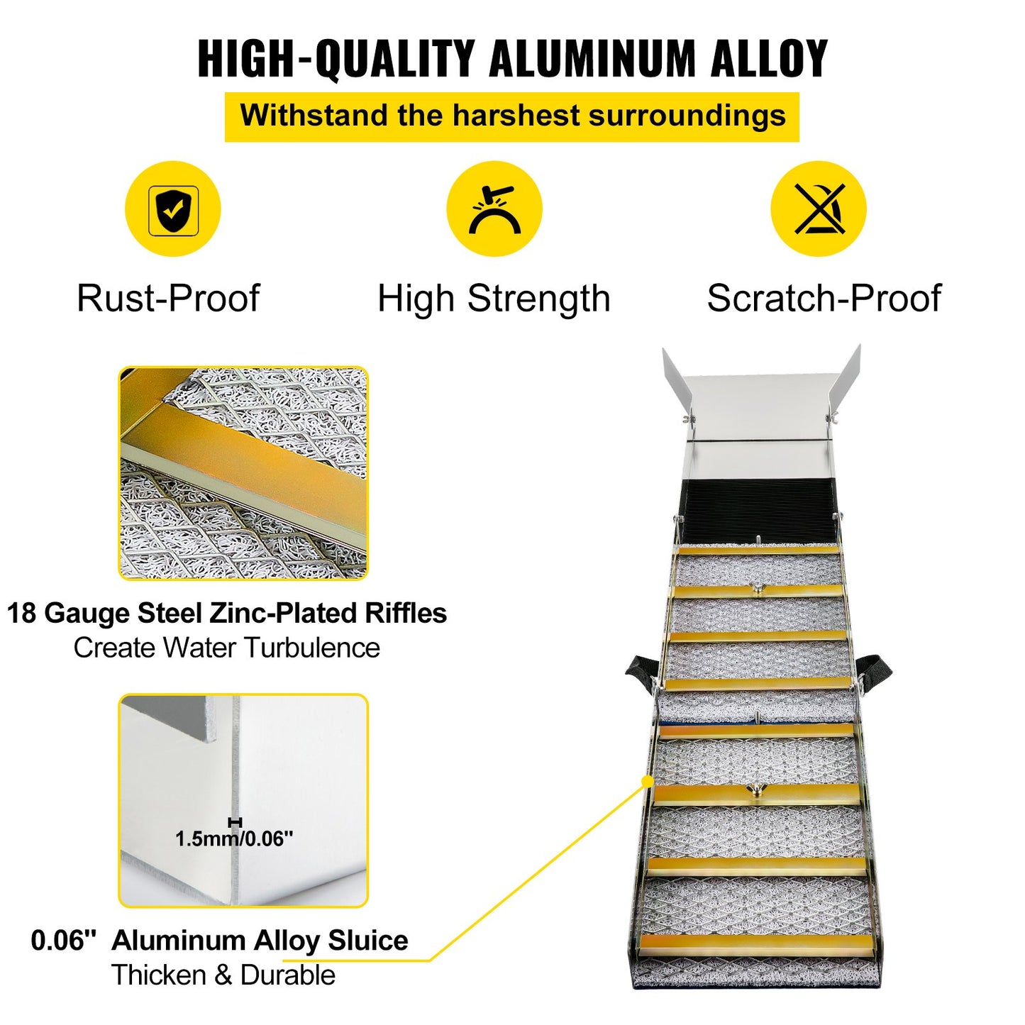 VEVOR Folding Aluminum Alloy Sluice Box, Compact 50" Sluice Boxes for Gold, Lightweight Gold Sluice Equipment, Portable Sluice Boxes with Miner's Moss, River, Creek, Gold Panning, Prospecting, Dredg