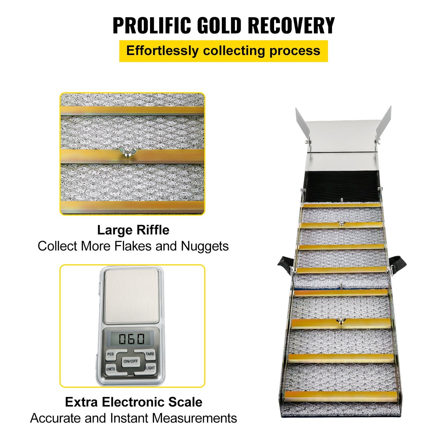 VEVOR Folding Aluminum Alloy Sluice Box, Compact 50" Sluice Boxes for Gold, Lightweight Gold Sluice Equipment, Portable Sluice Boxes with Miner's Moss, River, Creek, Gold Panning, Prospecting, Dredg