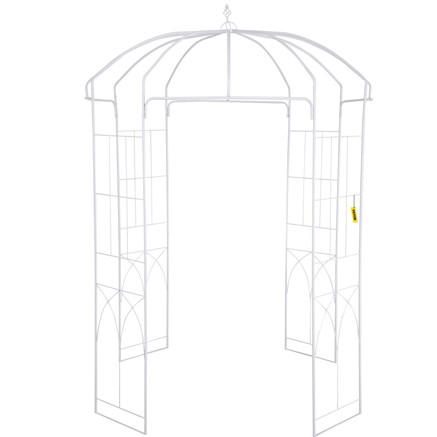 VEVOR Birdcage Shape Garden Arbor, 9\' High x 6.6\' Wide, Heavy Duty Wrought Iron Arbor, Wedding Arch Trellis for Climbing Vines in Outdoor Garden, Lawn, Backyard, Patio, White