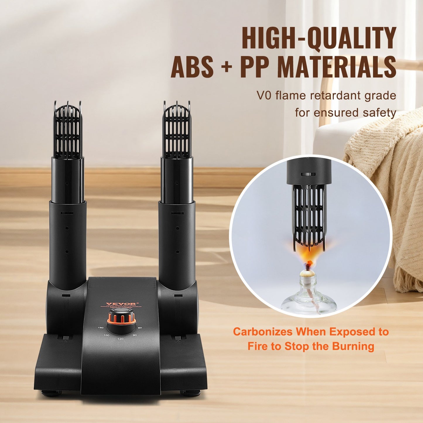 VEVOR Foldable 2-Tube Shoe Dryer Boot Dryer with Heat Blower Black & Orange