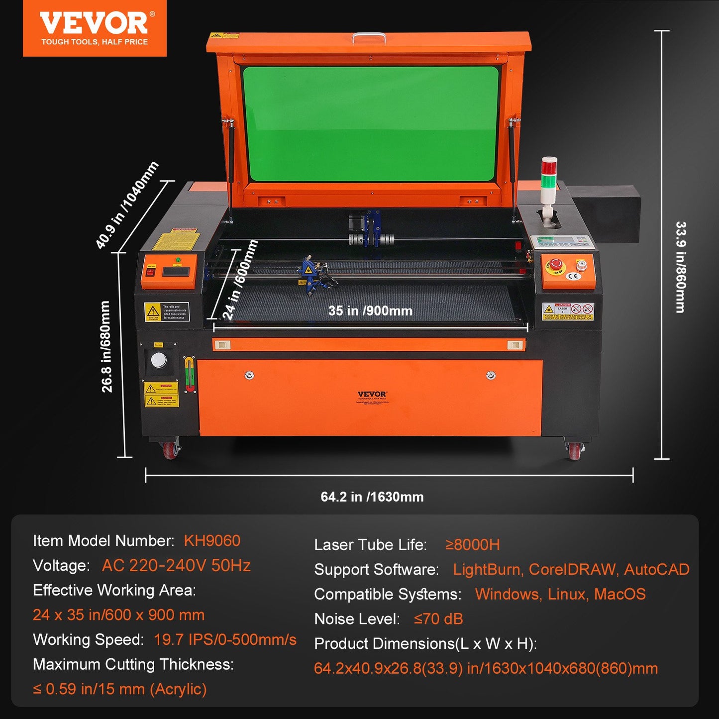VEVOR 100W CO2 Laser Engraver Engraving Carving Print Machine 600x900 mm Workbed