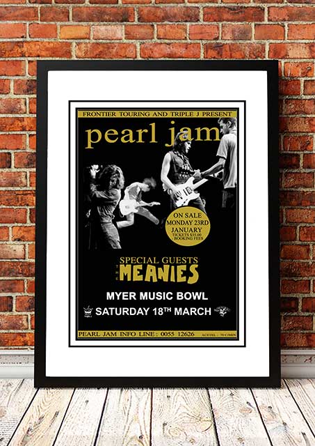 Pearl Jam 'Myer Music Bowl' Melbourne, Australian Tour Poster 1995 - Framed A1