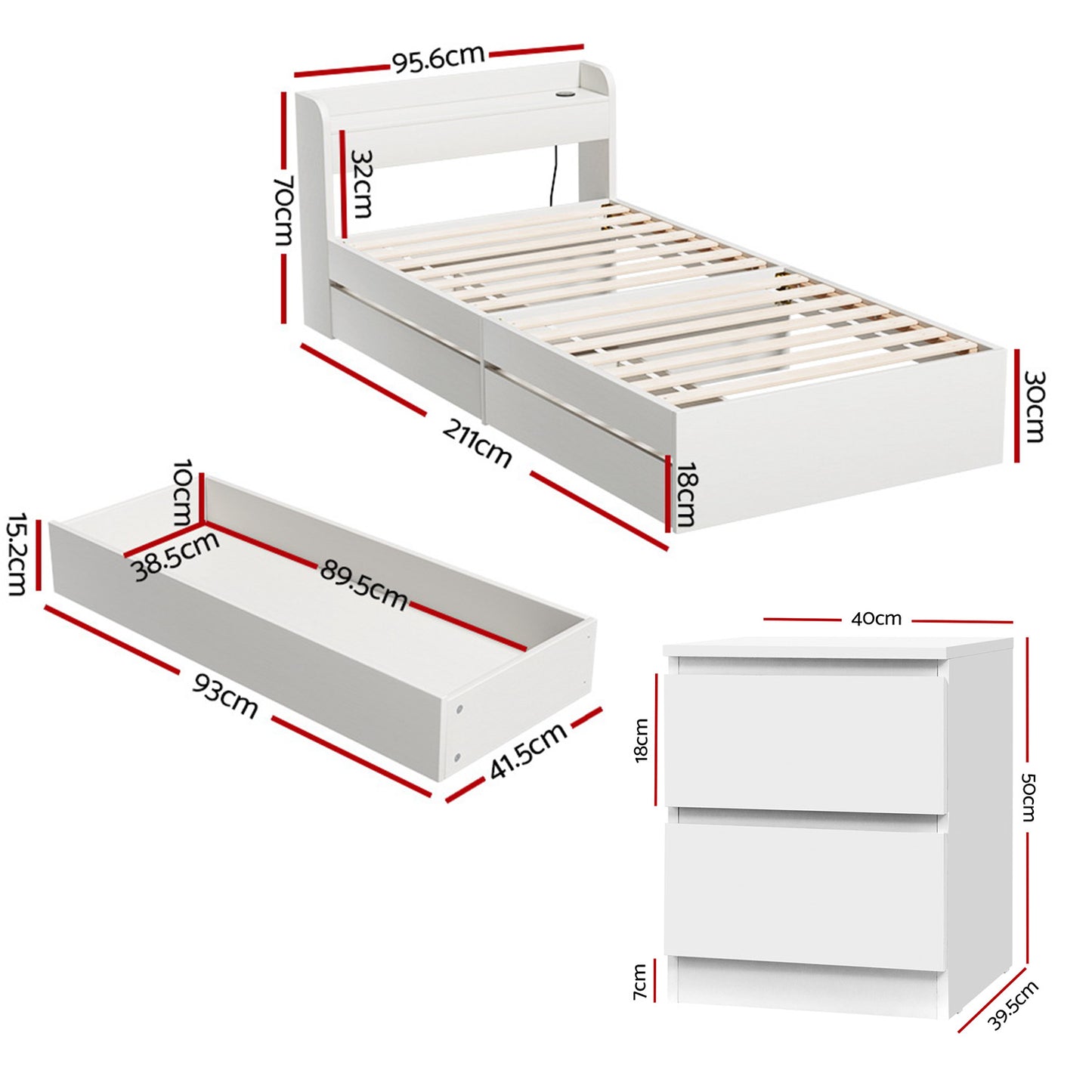 Artiss Single Bed Frame and Bedside Table