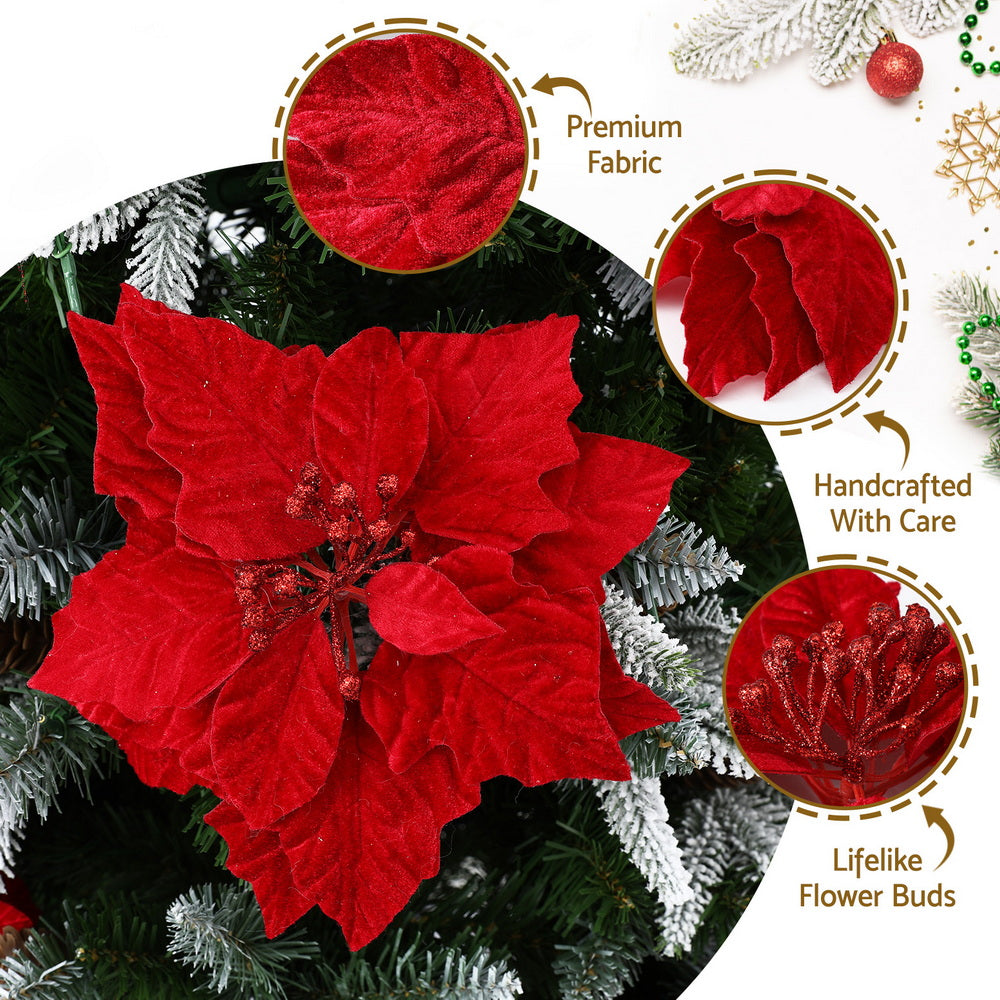 Jingle Jollys 14Pcs Christmas Tree Flowers Set Xmas Garland Wreath Ornaments Red